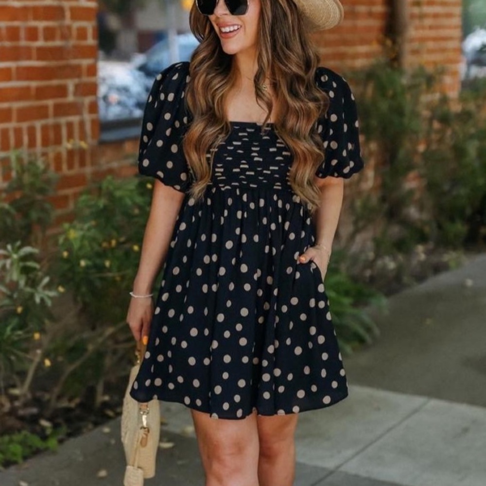 Abercrombie Black Polka Dot Puff Sleeve Dress